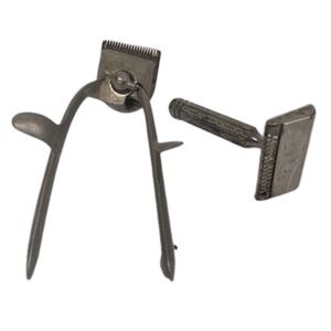 Vintage John Oster Model 105 Manual Hair Clippers Barber USA & 1920's Razor Set